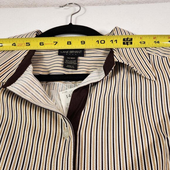 NWT Lane Bryant Size 14/16W Long Sleeve Gold Metallic Striped Button Up Top - Picture 11 of 12